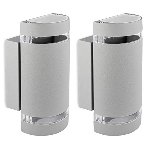 SSC-LUXon 2er Set LED Wandlampe Up & Down IP44 für Außen - Wandleuchte inkl. 2x LED Leuchtmittel 4W warmweiß 230V Aufbauleuchte matt Grau von SSC-LUXon