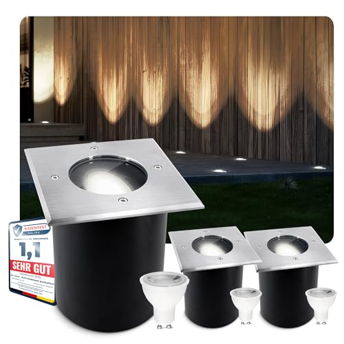 SSC-LUXon 3 Stück JUAVI LED Bodeneinbauleuchte schwenkbar IP67 eckig - LED GU10 5W neutralweiß - Bodenleuchte außen befahrbar von SSC-LUXon