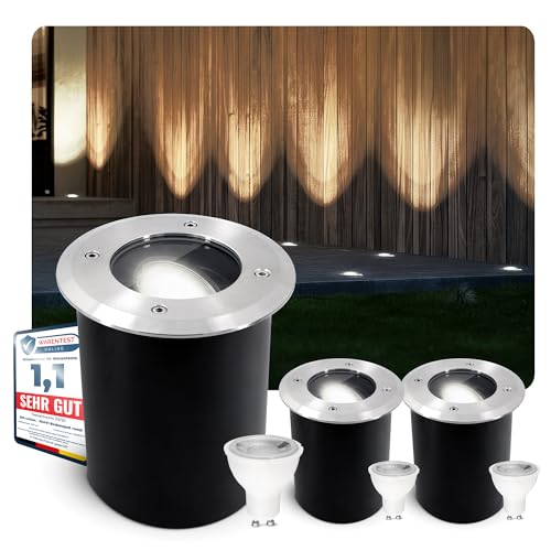 SSC-LUXon 3 Stück JUAVI LED Bodenstrahler schwenkbar Außen IP67 - LED GU10 3W neutralweiß 230V - Bodeneinbauleuchte befahrbar von SSC-LUXon