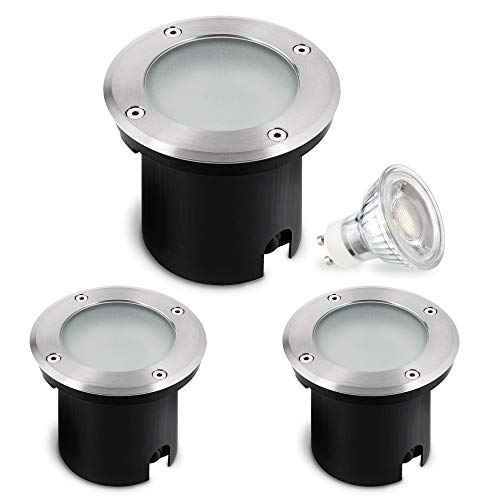 SSC-LUXon 3er Set LED Bodeneinbaustrahler MARNE dimmbar für Außen IP67 wasserfest, trittfest & befahrbar - inkl LED GU10 5W neutralweiß von SSC-LUXon