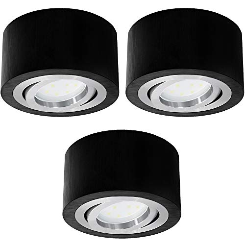 SSC-LUXon 3er Set LED Aufbauspot rund schwarz schwenkbar extra flach - Aufbaustrahler Ø 90 mm inkl 4W LED Modul warmweiß 230V von SSC-LUXon