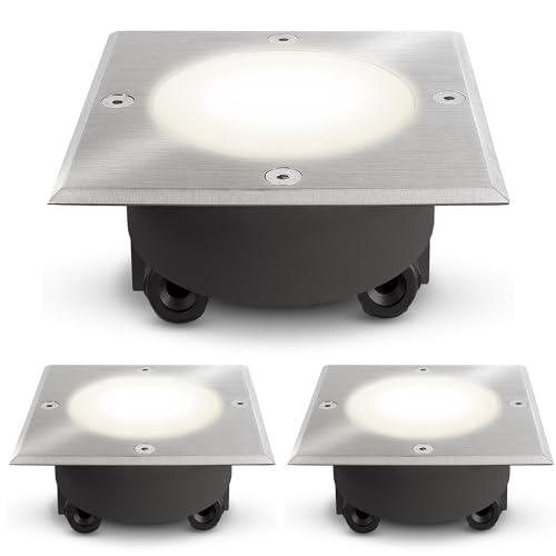 SSC-LUXon 3er Set VIROK flacher Bodeneinbaustrahler LED Aussen eckig IP67 - befahrbarer Bodenspot inkl. GX53 LED 3W neutralweiß 230V von SSC-LUXon