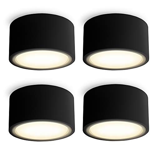 SSC-LUXon 4 Stück CELI-X LED Aufbauleuchte schwarze Oberfläche extra flach mit schöner Lichtfläche - Aufbauspot schwarz rund von SSC-LUXon