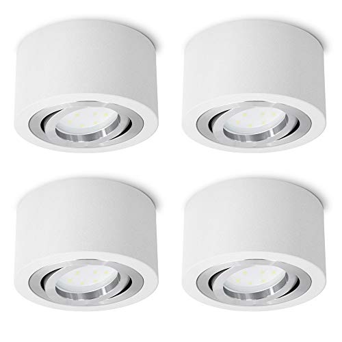 SSC-LUXon 4 Stück flache LED Aufbauspots rund weiß schwenkbar - mit LED 4W warmweiß 230V - Spot Aufbau Deckenleuchte Ø 90mm von SSC-LUXon