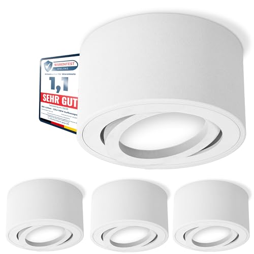 SSC-LUXon 4 Stück CELI-1WM Aufbaustrahler LED schwenkbar - 4x LED Modul 4W neutralweiß 230V wechselbar - Downlight weiß matt von SSC-LUXon