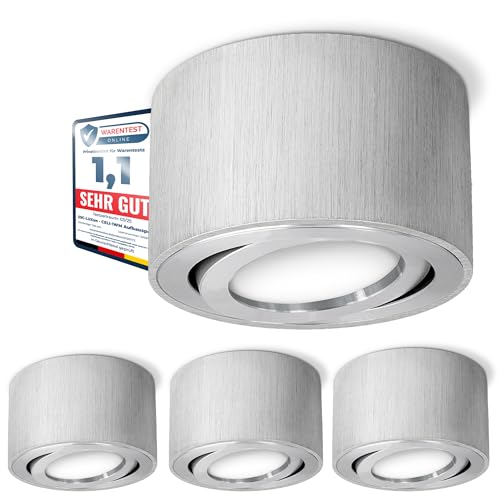SSC-LUXon 4er Set CELI-1A Aufputzleuchte LED Spot dimmbar rund Alu - mit LED dim Modul 4W warmweiß 230V - Aufbau Deckenleuchte schwenkbar von SSC-LUXon