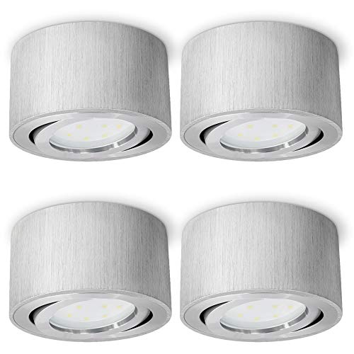 SSC-LUXon 4er Set CELI-1A runde Aufbaustrahler LED flach - schwenkbar Alu gebürstet inkl. fourSTEP LED 5W warmweiß Dimmbar ohne Dimmer von SSC-LUXon