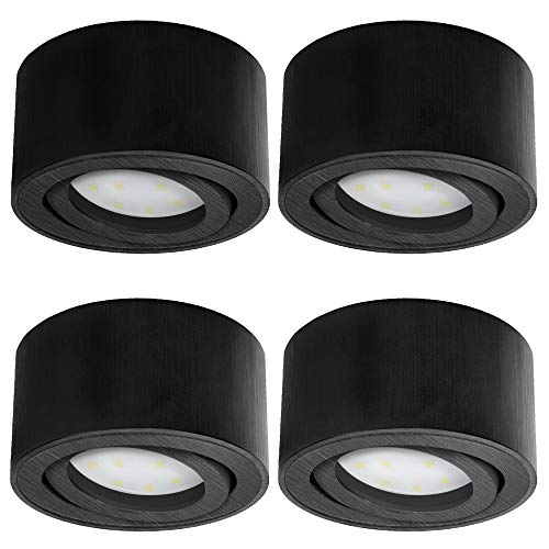 SSC-LUXon 4er Set CELI-1B LED Aufbau Deckenleuchte dimmbar in Alu schwarz - mit LED dim Modul 4W warmweiß 230V - Spot flach & schwenkbar von SSC-LUXon