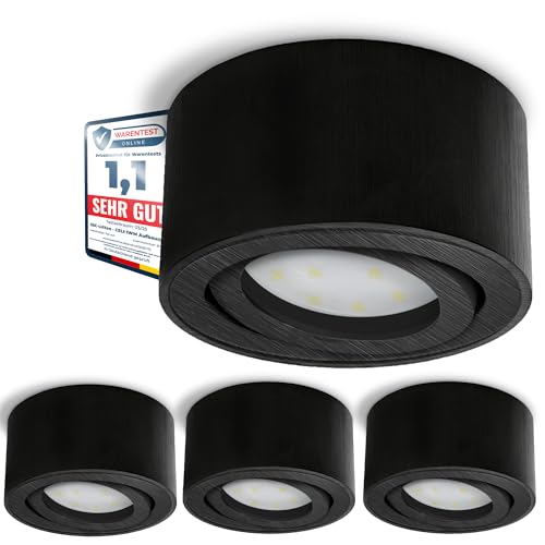 SSC-LUXon 4er Set CELI-1B LED Aufbau Deckenleuchte dimmbar in Alu schwarz - mit LED dim Modul 4W warmweiß 230V - Spot flach & schwenkbar von SSC-LUXon