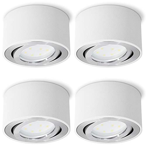 SSC-LUXon 4er Set CELI-1W Aufbauspot weiß, rund & dimmbar - mit wechselbarem LED dim 4W warmweiß 230V - Aufbaustrahler flach schwenkbar von SSC-LUXon