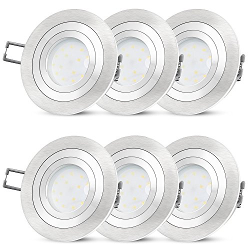 SSC-LUXon 6 Stück RF-2 LED Einbaustrahler Set dimmbar flach für 230V 4W Einbauleuchte schwenkbar gebürstet für Deckeneinbau von SSC-LUXon