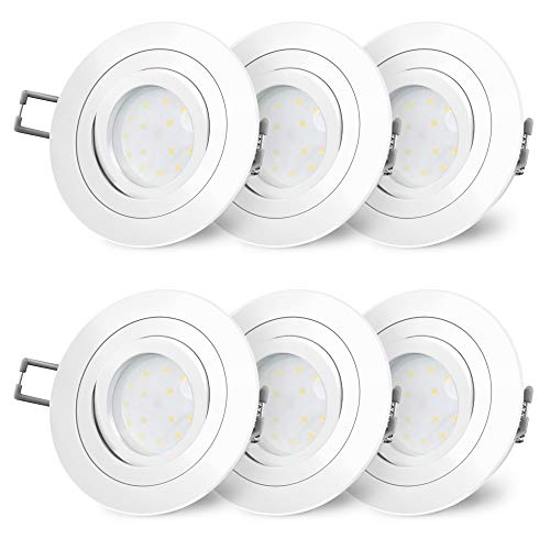 SSC-LUXon 6er Set RF-2 LED Einbauspot weiß rund, schwenkbar & flach - inkl. LED Modul 4W 230V neutralweiß Einbau Deckenspot von SSC-LUXon