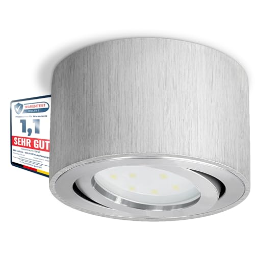 SSC-LUXon CELI-1A LED Aufbau Deckenspot dimmbar flach - mit LED dim Modul 4W neutralweiß 230V - Aufbaustrahler gebürstet rund schwenkbar von SSC-LUXon
