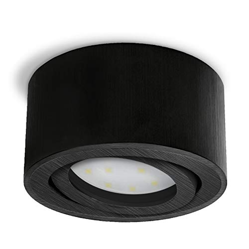 SSC-LUXon CELI-1B LED Deckenleuchte Aufbau - flach, schwenkbar & schwarz gebürstet inkl. fourSTEP LED 5W warmweiß Dimmen ohne Dimmer von SSC-LUXon