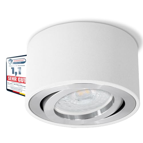 SSC-LUXon CELI-1W Aufbauspot weiß, rund & dimmbar - mit wechselbarem LED dim Modul 4W warmweiß 230V - Aufbaustrahler flach schwenkbar von SSC-LUXon