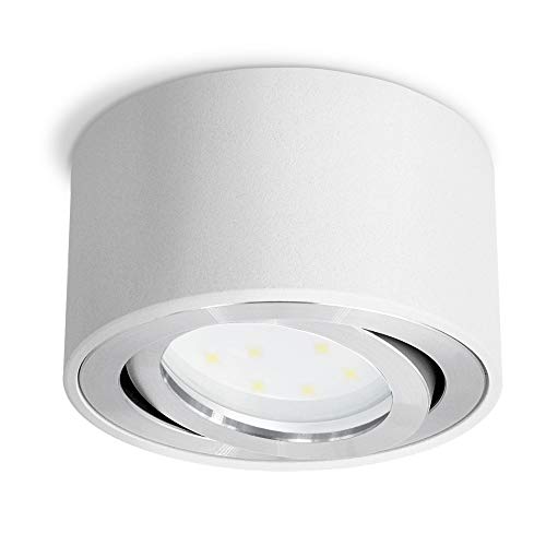 SSC-LUXon CELI-1W LED Aufbauleuchte weiß rund - Spot flach schwenkbar inkl. fourSTEP LED 5W neutralweiß Dimmbar ohne Dimmer in 4 Stufen von SSC-LUXon