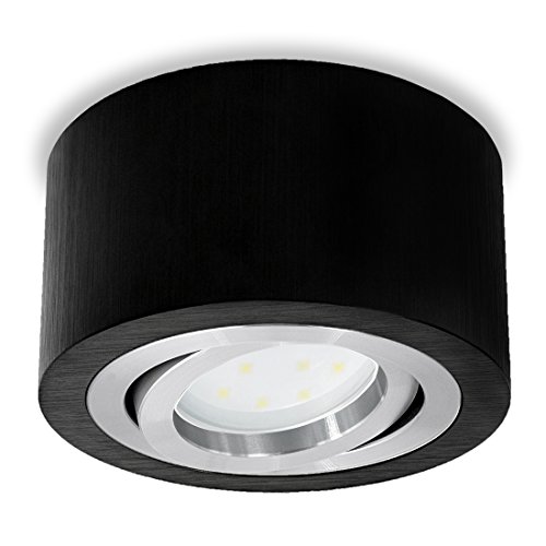 SSC-LUXon LED Aufputzleuchte schwarz, rund & schwenkbar inkl. fourSTEP LED Modul 4-Schritt-Dimmung (5W, warmweiß) - Dimmen ohne Dimmer, Stückzahl:1er Set von SSC-LUXon