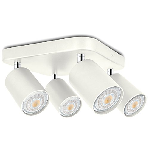 SSC-LUXon LED Deckenstrahler Weiß, 4 flammig dreh- und schwenkbar - Spotserie 4er - Spot Beleuchtung inklusive 4 x LED GU10 warmweiß von SSC-LUXon