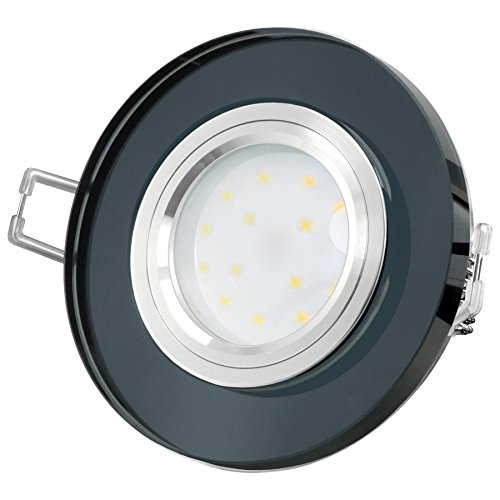 SSC-LUXon LED Einbauleuchte extrem flach Einbautiefe nur 15mm aus schwarzem Glas rund mit fourSTEP LED Modul dimmbar ohne Dimmer 5W neutralweiß, Stückzahl:1er Set von SSC-LUXon