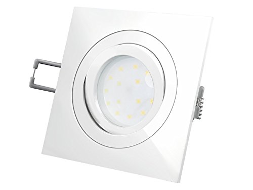 SSC-LUXon LED-Einbaustrahler Ultra flach (30mm) QF-2 eckig weiß lackiert schwenkbar mit 4W LED Modul warmweiß 2700K 230V ohne Trafo | Oberfläche Aluminium weiß lackiert | glanzpolierter Innenring von SSC-LUXon