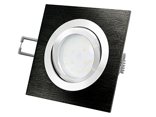 LED-Einbaustrahler Ultra flach (30mm) QF-2 quadratisch Alu schwarz gebürstet schwenkbar mit 4W LED Modul warmweiß 2700K 230V ohne Trafo | Oberfläche schwarz eloxiert | glanzpolierter Innenring von SSC-LUXon