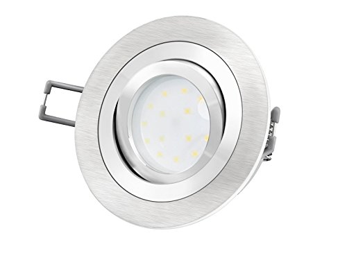 SSC-LUXon LED-Einbaustrahler Ultra flach (30mm) RF-2 rund Alu gebürstet schwenkbar mit 4W LED Modul warmweiß 2700K 230V ohne Trafo | Oberfläche Aluminium gebürstet | glanzpolierter Innenring von SSC-LUXon