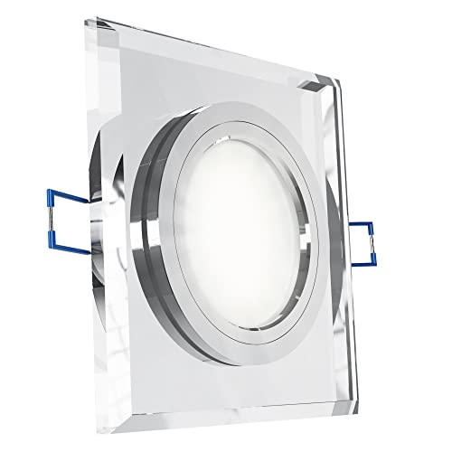 SSC-LUXon Design Glas Einbaustrahler flach inkl. LED 5W neutralweiß 230V - quadratische Deckenleuchte Einbautiefe nur 15mm von SSC-LUXon