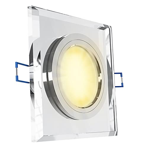 SSC-LUXon flache Design Glas Einbauleuchte inkl. LED Leuchtmittel warmweiß 230V 4W - Einbau Deckenleuchte quadratisch glänzend von SSC-LUXon