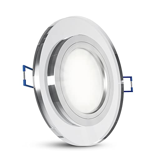 SSC-LUXon Design Glas Einbaustrahler Einbautiefe 15mm inkl. LED Lampe 4W neutralweiß 230V - Deckenleuchte Einbau silber rund von SSC-LUXon