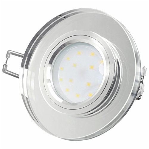 SSC-LUXon LED Einbaustrahler super flach Einbautiefe nur 15mm aus klarem Glas rund mit fourSTEP LED Modul dimmbar ohne Dimmer 5W neutralweiß von SSC-LUXon