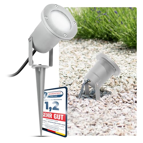 SSC-LUXon LED Spot Garten Strahler mit Erdspieß für außen in grau - mit 3W GU10 LED neutralweiß - Rasenlicht Bodenstrahler schwenkbar von SSC-LUXon