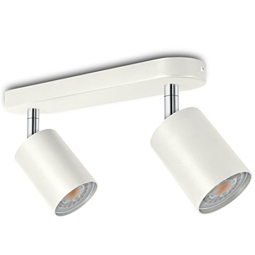 SSC-LUXon LED Spotbalken 2-flammig weiß dreh- und schwenkbar - Spotserie 2er - schlichte Deckenleuchte inkl. 2 x LED GU10 warmweiß 230V von SSC-LUXon