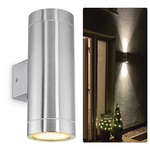 SSC-LUXon LED Wandlampe TIRA Up & Down für 230V - inkl. 2 LED 5W GU10 warmweiß 230V - Außen Wandleuchte Außenwandleuchte IP44 Edelstahl von SSC-LUXon