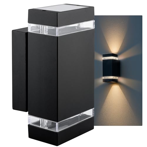 SSC-LUXon ZORA Aussenlampe Wand Up & Down schwarz IP44 – Wandleuchte mit LED GU10 4W Birne warmweiss– Wandlampe für Terasse & Hauseingang von SSC-LUXon