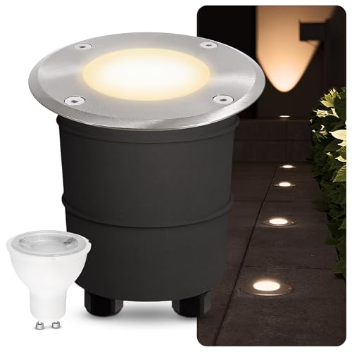 SSC-LUXon MARNE LED Bodeneinbauleuchte aussen GU10 - mit LED GU10 3W warmweiß 230V - runder Bodenspot IP67 befahrbar & betretbar von SSC-LUXon