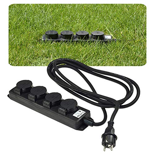 Mehrfachsteckdose außen 3m Kabel IP44 für Garten & Außenbereich - Stromleiste Garten Steckdosenleiste 4fach schwarz 230 V von SSC-LUXon