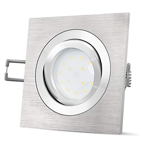 SSC-LUXon QF-2 Einbaustrahler flach eckig Alu gebürstet - LED Einbauleuchte dimmbar ohne Dimmer mit fourSTEP Modul 5W warmweiß 230V von SSC-LUXon