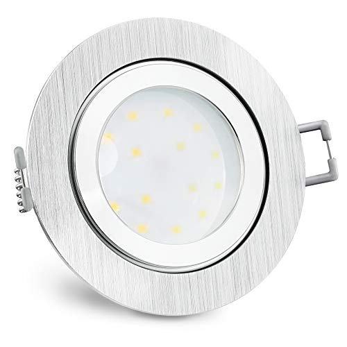 SSC-LUXon RW-2 LED Decken Einbauspot flach 230V eckig Alu gebürstet IP44 inkl. fourSTEP Dim dimmbar ohne Dimmer mit 5W neutralweiß von SSC-LUXon