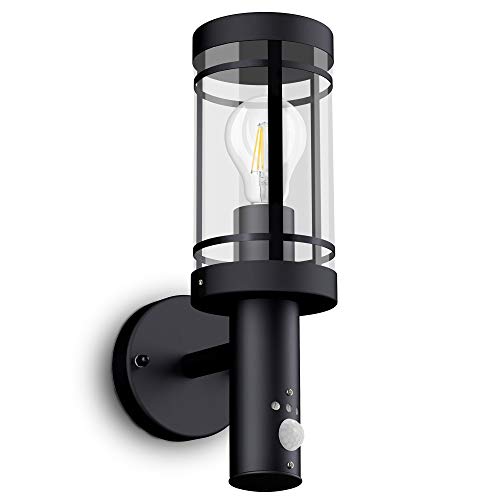 SSC-LUXon® LED Wandleuchte MOVI - Laterne mit Bewegungsmelder für Außen IP44 in schwarz inkl. LED Birne E27 6W warmweiß von SSC-LUXon