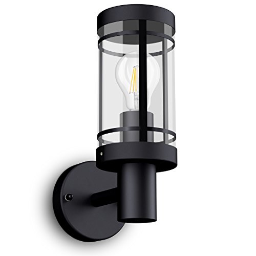 SSC-LUXon Wandlaterne MIENTO wetterfest IP44 - rostfreie Außenleuchte in schwarz inkl. LED Retro Birne E27 6W warmweiß von SSC-LUXon