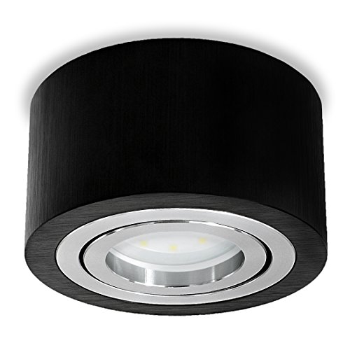 SSC-LUXon® flacher LED Decken Aufbau Spot schwarz dimmbar - mit LED Modul 4W neutralweiß 230V - runde Spotlampe Ø 90 x 50 mm von SSC-LUXon