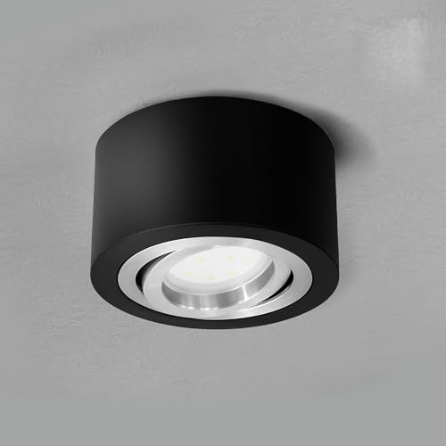 SSC-LUXon® flacher LED Decken Aufbau Spot schwarz dimmbar - mit LED Modul 4W neutralweiß 230V - runde Spotlampe Ø 90 x 50 mm von SSC-LUXon