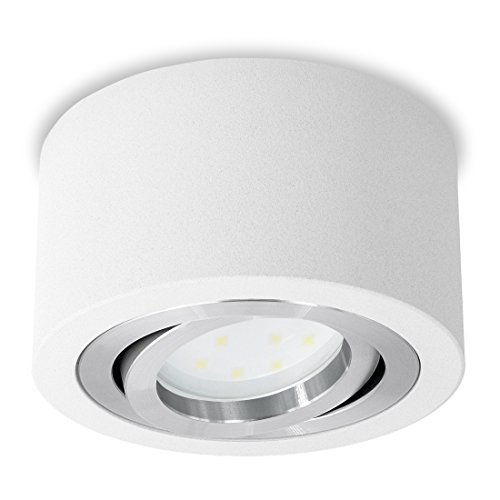 SSC-LUXon® flacher LED Spot Aufbau (rund, weiss, schwenkbar) - Deckenleuchte Ø 90 mm inklusive LED-Modul 4W warmweiß 230V von SSC-LUXon