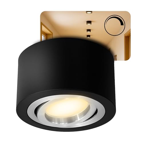 SSC-LUXon® runder LED Aufbaustrahler schwarz dimmbar - mit LED Modul 4W warmweiß 230V - extra flacher Aufputzspot Ø 90 x 50 mm von SSC-LUXon