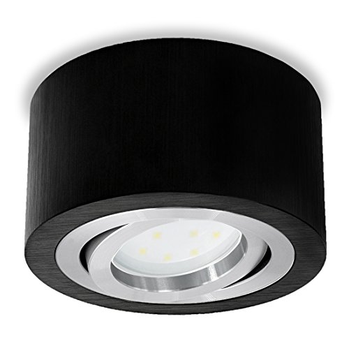 SSC-LUXon® schwarze LED Spotlampe rund Aufbau (flach, Alu, schwenkbar) - Deckenlicht Ø 90 mm inkl. 4W LED-Modul neutralweiß 230V von SSC-LUXon