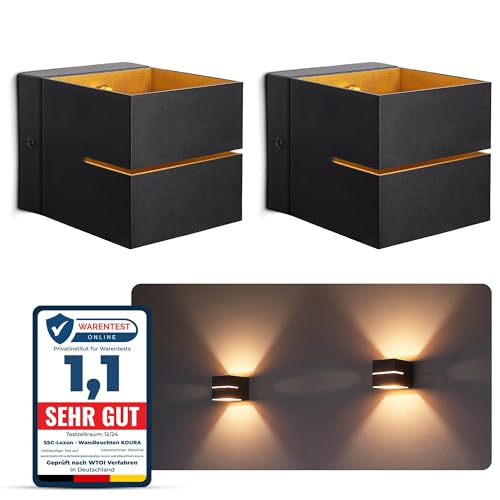 SSC-LUXon 2 Stück KOURA indirekte Wandleuchte Innen schwarz mit Lichtschlitz - Wandlampe Gold Design Up Down Leuchte für 1x G9 Leuchtmittel LED Wandbeleuchtung Treppenhaus Flur von SSC-LUXon