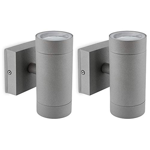 SSC-LUXon 2 Stück LED Wandleuchte Aussen Anthrazit grau Up & Down - mit 4x LED GU10 4W warmweiß für 230V - moderne Außenwandleuchte IP54 Grau von SSC-LUXon