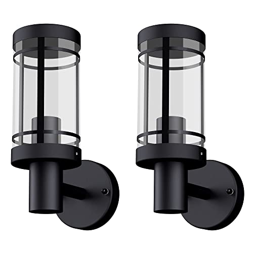 SSC-LUXon 2 Stück MIENTO Wandleuchte Laterne Aussen modern - Wandlampe schwarz wetterfest IP44 Lampenfassung für 1x E27 von SSC-LUXon