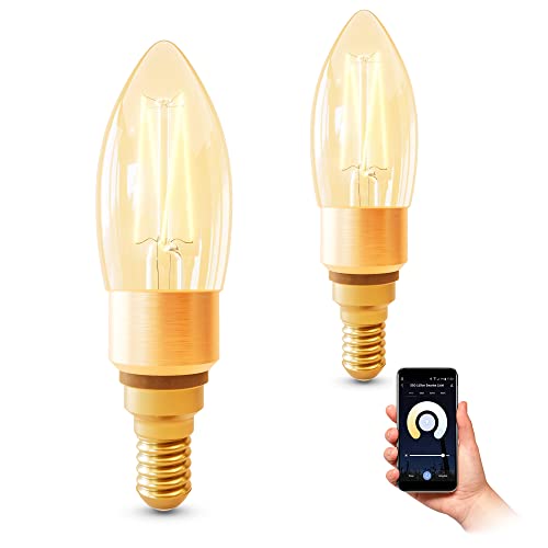 SSC-LUXon 2er Pack smart E14 Filament Vintage Kerze LED kompatibel mit Alexa, Siri & Google - Glühbirne WLAN dimmbar CCT 2200-5500K von SSC-LUXon