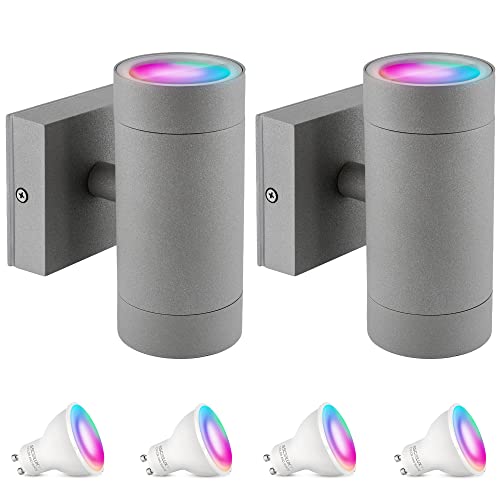 SSC-LUXon 2er Set Aussen Wandlampe anthrazit IP54 inkl. 4x Smart Home WiFi RGB GU10 LEDs - Up Down Wandleuchte Steuerung per App & Sprache SSC-LUXon 2er Set Aussen Wandlampe anthrazit IP54 inkl. 4x Smart Home WiFi RGB GU10 LEDs - Up Down Wandleuchte Steuerung per App & Sprache von SSC-LUXon